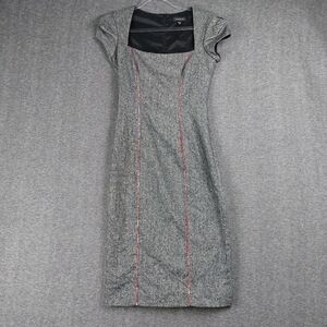 BEBE WOMENS GRAY TWEED RETRO WOOL SILK BLEND SHORT SLEEVE DRESS SIZE SMALL